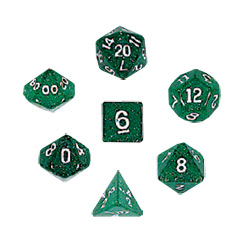 KP02877-GLITTER DICE BOX 7PC GREEN