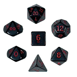 KP02920-OPAQUE DICE 7PC SET BLACK/RED