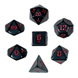 KP02947-OPAQUE DICE 7PC SET BLACK/RED