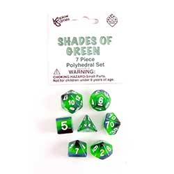 KP19421-LAYERED DICE 7PC BAG SHADES/GREEN