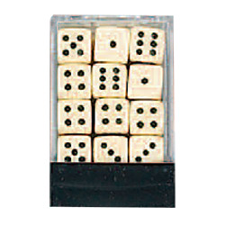 OPAQUE DICE D6 12MM 36PC IVORY/BLK IN CLEAR BOX