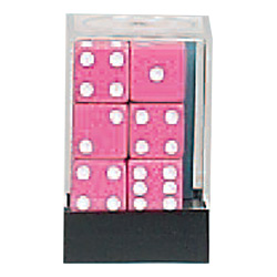 OPAQUE DICE D6 16MM 12PC PINK WHITE
