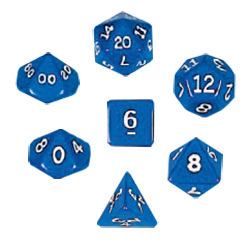 KP02949-OPAQUE DICE 7PC SET BLUE