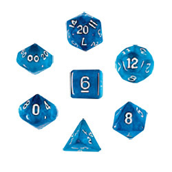 KP02988-TRANSPARENT DICE BOX 7PC BLUE