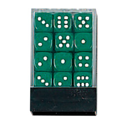 KP05113-OPAQUE DICE D6 12MM 36PC GREEN/WHT IN CLEAR BOX