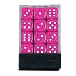 KP05115-OPAQUE DICE D6 12MM 36PC PINK/WHITE IN CLEAR BOX