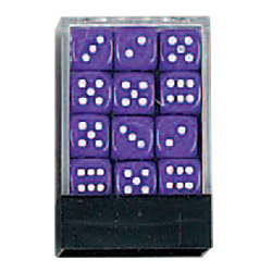 KP05116-OPAQUE DICE D6 12MM 36PC PURPLE/WHT IN CLEAR BOX