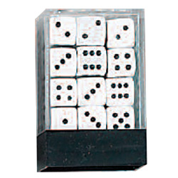 KP05118-OPAQUE DICE D6 12MM 36PC WHITE IN CLEAR BOX