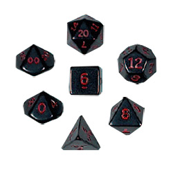 KP10052-OPAQUE DICE 10PC SET BLACK/RED