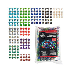 UMBMOND200382-GAMING DICE ASSORTED BULK MARBLED 200CT 10 COLOURS