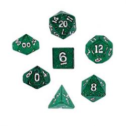 KP10027-GLITTER DICE SET 10PC GREEN